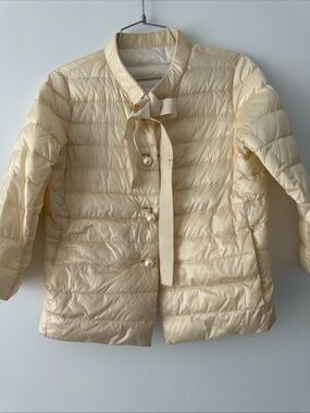 Twin-Set Cream Quilted Puffer Jacket with Bow Detail